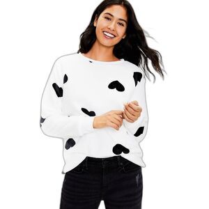 Loft Outlet | Heart Fuzzy White & Black Crew Neck Sweater Size Small Valentines